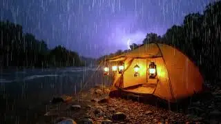 Rainy River Camping Tent ⛺🌧️ | Distant Thunder, Flowing River & Rain Sounds for Deep Sleep (8 Hours)