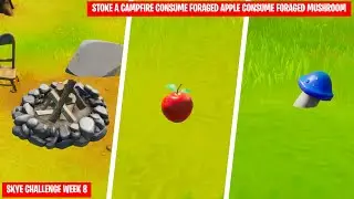 Stoke a Campfire, Consume Foraged Apple, Consume Foraged Mushroom - Fortnite Skye Challenge
