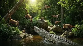 Crocodile Snatches Monkey A Terrifying Encounter at the Water's Edge! #wildlife #animalextinction