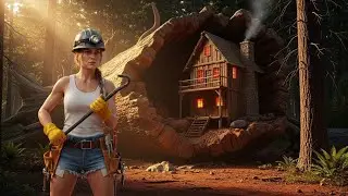 Building a House in the Forest (ASMR) | Girl Builds a Cabin Inside a Tree Trunk