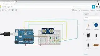 programando un  ultras&oacute;nico con leds en tinkercad. utilizando digitalWrite y AnalogWrite.