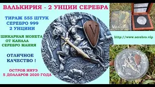 5 $ 2020 ОСТРОВ НИУЭ ВАЛЬКИРИЯ ➽ VALKYRIE WOMAN WARRIOR РЕДКАЯ МОНЕТА СЕРЕБРО 999 ПРОБЫ 2 УНЦИИ ✅✅✅