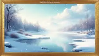 Winter Landscape with a Snowy River and Trees | Falling Snow | 4K Framed Art | No Sound Video