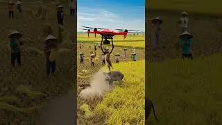 Drone to kill harmful pigs on the ripe rice fields #villagelife#smartfarming #rurallife ##farming101