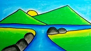 How To Draw A River Side Scenery |Drawing River Easy Scenery