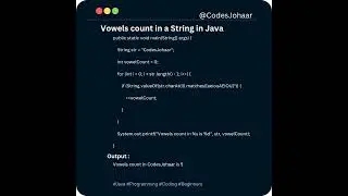 Vowels count in a String. #javatutorial #codingtutorial #beginners #programming