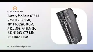 Battery for Asus G751J, G751JL-BSi7T28, 0B110-00290000M, A42LM93, A42LM9H, A42N1403, 5200mAh Li-ion
