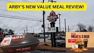 ARBY'S NEW VALUE MEAL MEAT & 3 BOXES WITH DRINK REVIEW WITH A VARIETY OF FOOD!