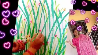 Easy Wall Grass Painting Idea/Latest Wall Painting Design Ideas/Floral Mural Wall Painting Design 😍