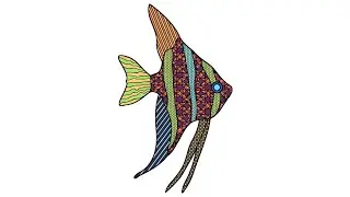 Animal Kingdom Colouring Book - Relaxing Music Coloring Pages - Angelfish Drawing & Colour