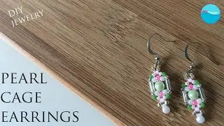 BEADING TUTORIAL: Pearl Cage Earrings, Miyuki delicas, droplet, seed beads #diyjewelry #handmade