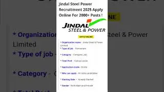 Jindal Steel Power Recruitment 2025|Jindal Steel Power New Recruitment 2025 #shorts