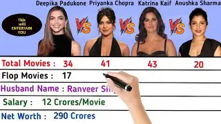 Deepika Padukone Vs Priyanka Chopra Vs Katrina Kaif Vs Anushka Sharma Actress Comparison 2022.