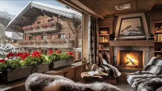 🏡 COZY ALPINE CABIN ON A WINTER DAY | Crackling fireplace, magical winter, and mountain scenery ❄️🔥🏔