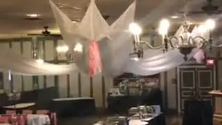 Coral & Silver Wedding Event Decor Ceiling Draping Maryland Decorator Rentals