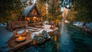 You’ll Want to Stay Here ❄️ Morning at the River Cabin, Birds & Fire