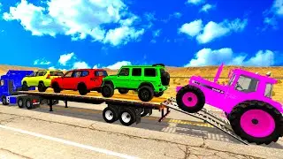 Flatbed Truck McQueen    Transportation with Truck -Pothole vs Car# BeamNG Drive Gameplay#011
