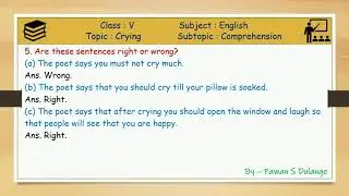 Crying || Question & Answers || Ncert || Class 5 English