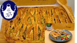 Einfacher herzhafter Kuchen: Russische Pirogge ohne Hefeteig mit H&auml;hnchen und Gem&uuml;se