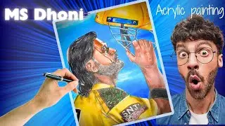 how to draw MS Dhoni only in 10 minute by acrylic paint 😰🎨