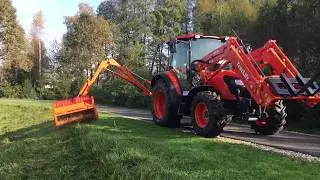 Ciągnik rolniczy Kubota M4062 + ładowacz czołowy Track Lift + kosiarka wysięgnikowa bijakowa