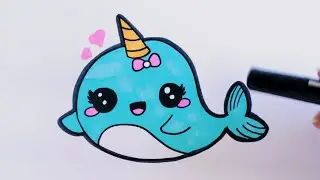 Learn To Draw And Color a Cute Narwhal Step by Step