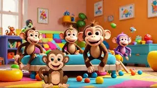 Пять маленьких обезьянок прыгают на кровати 🐵💥 | Весёлая детская песенка | Считай, смейся и учись!
