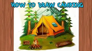 How to Draw Camping Drawing with Mountain 🏕| Camping tent drawing step by step for Beginners