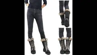 AUSLAND Women's Black Winter Snow Boots Twin Peaks Fur Cuff Mid Calf Waterproof Lace Up Boots