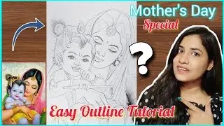 Krishna with Yashoda Maiya drawing, JANMASHTAMI DRAWING 🥰 EASY OUTLINE DRAWING TUTORIAL 🔥