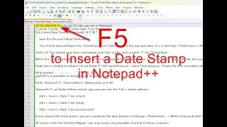 Use F5 to insert a Time Date Stamp in Notepad++