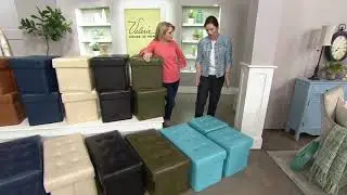 Set of 2 Faux Leather Fold-up Storage Ottomans w/Tray by Valerie on QVC