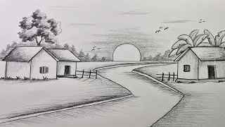 Village scenery drawing || Pencil sketch scenery drawing 
