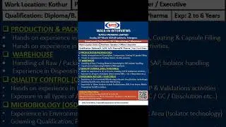 Natco Pharma Ltd walk-in interview for Production/ QC/ Microbiology/ Warehouse #job #jobs #hiring