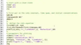 Numerical Solutions of chemical rate equations in MATLAB: a first example