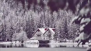FREE NO COPYRIGHT FULL HD NATURE WINTER SCENERY SNOW WATER CREEK CABIN LODGE FOREST BACKGROUND VIDEO