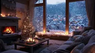 Snowy Forest Winter Night | Warm Fireplace Ambience for Peace