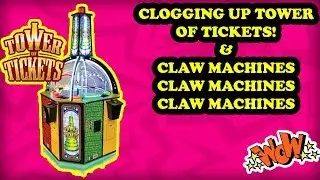 Clogging up Tower of Tickets! Winning from Claw Machines! Arcade Carnival Game HOOPLA Bonus Win!
