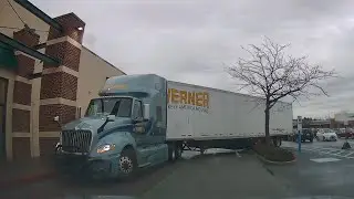 Full Video: trucker gets stuck in shopping center and woman forgets to close tailgate 