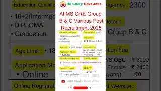 AIIMS CRE GROUP B&C recruitment 2025 || AIIMS New vacancy 2025 Rs study govt jobs #shorts