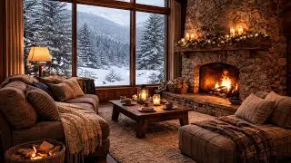 Cozy Fireplace 🔥 Winter Cabin Ambience | Relaxing Piano Music & Crackling Fire