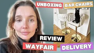 My Honest Review &ndash; Unboxing 2 Adjustable Velvet Bar Stools with Gold Base | Fast & Easy Assembly! 😊