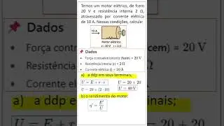 Exerc&iacute;cio &ndash; Receptor El&eacute;trico: C&aacute;lculo do Rendimento do Motor #receptoreletrico #fisica