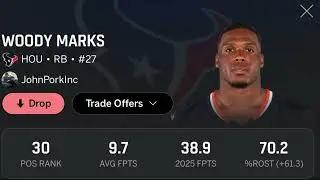 Week 6 Fantasy Draft Adjustments