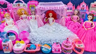 10 Minutes Satisfying with Unboxing Princess Pink Wedding Bed Playset, Barbie Wardrobe Toys ASMR