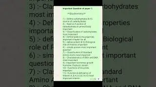 (Biochemistry) Most most paper-1 important Question Pharmacy Technician B Category 1st year