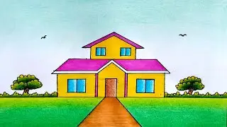 How to Draw Easy House Drawing | Step by Step Simple House Drawing for beginners 