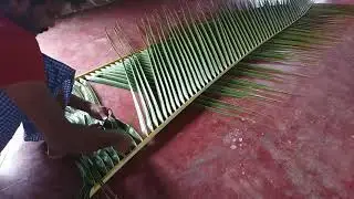 Hand-made natural coconut leaf bed, How to make? தென்னை கீற்று முடைதல், ஓலை பின்னுதல்