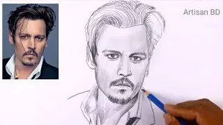 How To Draw Realistic face Johnny Depp step by step easy pencil sketch #johnnydepp