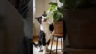 The Salad Bar is OPEN! 🥗🌿 Funny Cat vs. Plant #shorts #catvideos